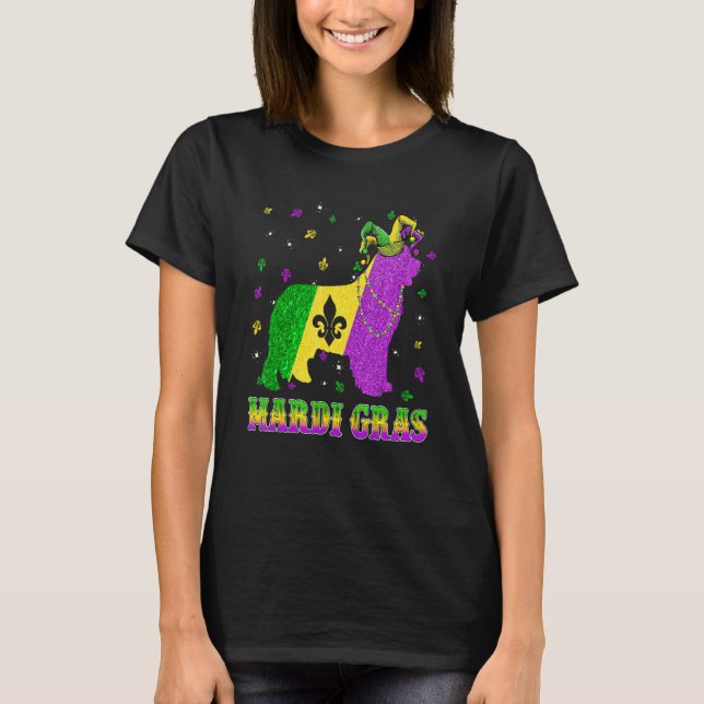 Newfoundland Dog Mardi Gras Carnival Jester Beads T Shirt (Framsida)
