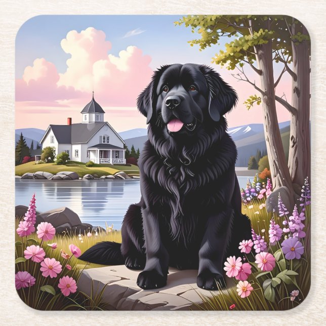 Newfoundland Dog Underlägg Papper Kvadrat (Framsidan)