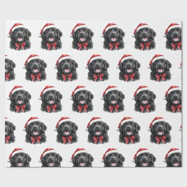 Newfoundland Dog with Santa Hat Presentpapper (Platt)
