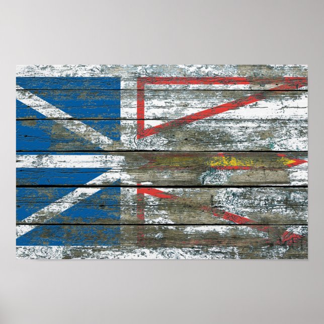Newfoundland Flagga on Rough Wood Boards Effect Poster (Framsidan)