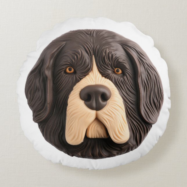 Newfoundland Hund 3D Inspirerad Rund Kudde (Framsidan)