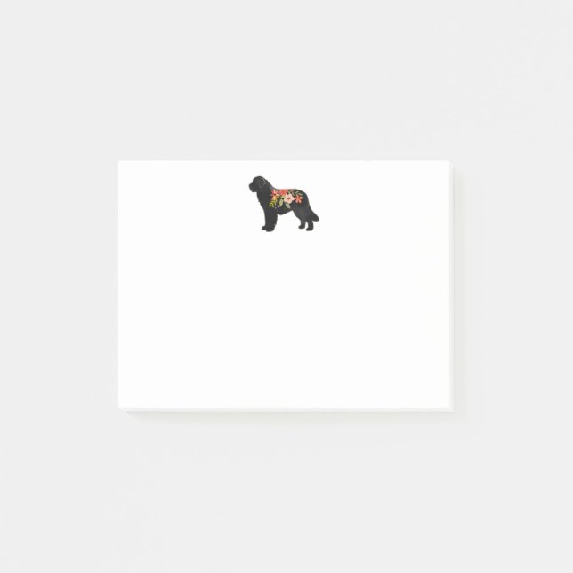 Newfoundland Hund aveln Boho Blommigt Silhouette Post-it Block (Framsida)