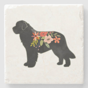Newfoundland Hund aveln Boho Blommigt Silhouette Stenunderlägg