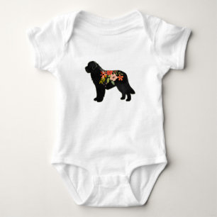 Newfoundland Hund aveln Boho Blommigt Silhouette T Shirt