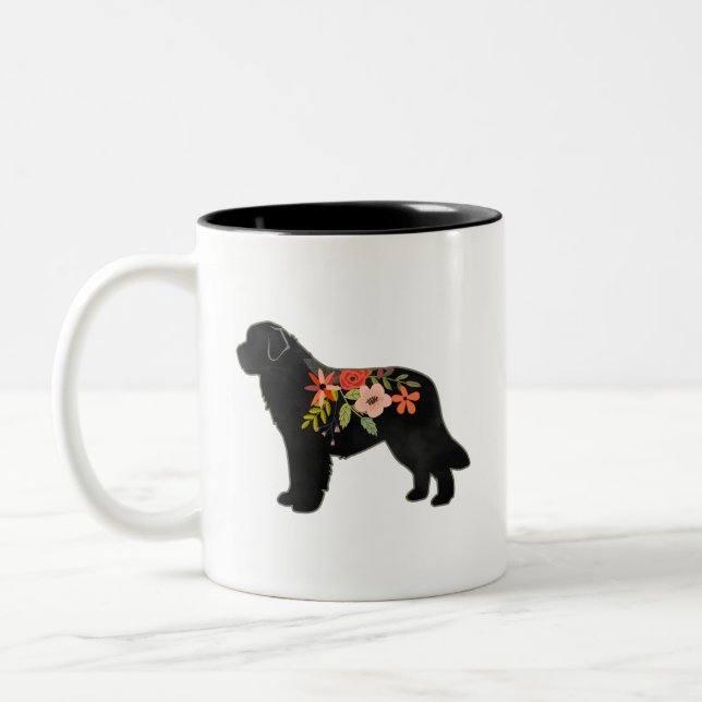 Newfoundland Hund aveln Boho Blommigt Silhouette Två-Tonad Mugg (Vänster)