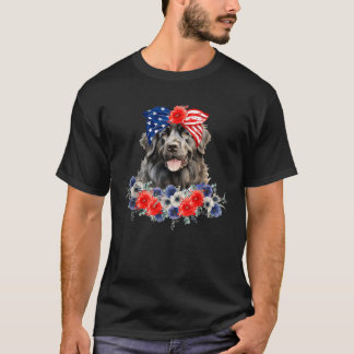 Newfoundland Hund Bandana American Flagga 4:e juli T Shirt