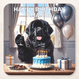 Newfoundland Hund Birthday Celebration Underlägg Papper Kvadrat
