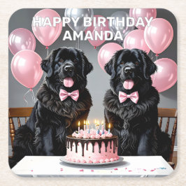 Newfoundland Hund Birthday Underlägg Papper Kvadrat