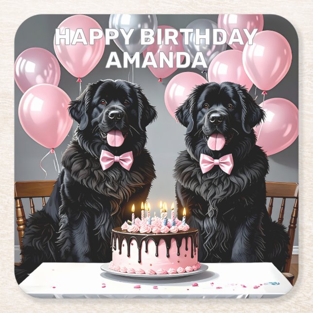 Newfoundland Hund Birthday Underlägg Papper Kvadrat (Framsidan)
