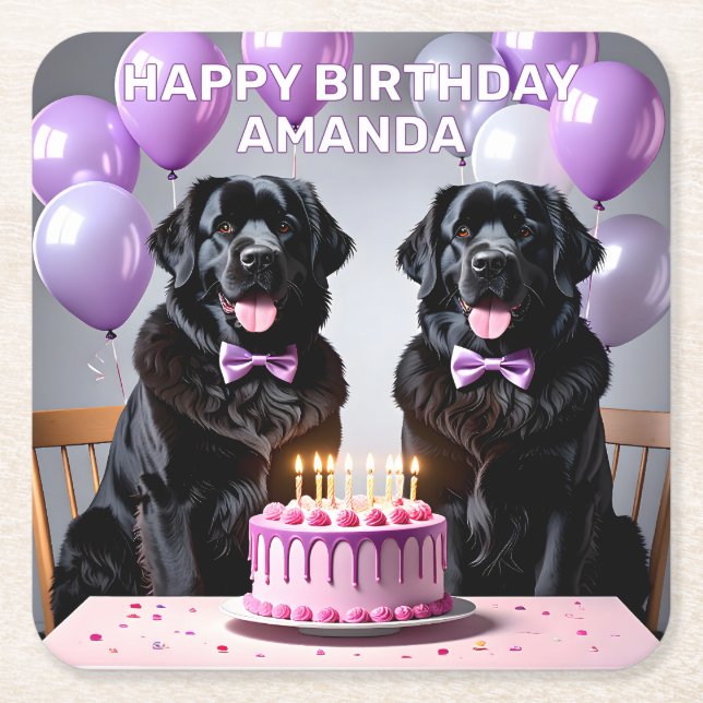 Newfoundland Hund Birthday Underlägg Papper Kvadrat (Framsidan)