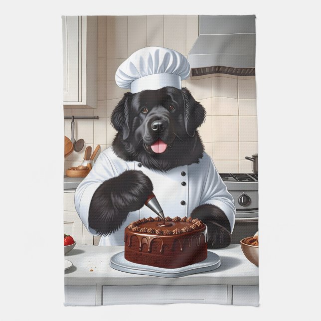Newfoundland Hund Chef Icing Cake Kökshandduk (Vertikal)