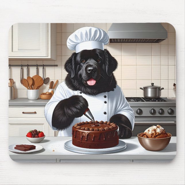 Newfoundland Hund Chef Icing Cake Musmatta (Framsidan)