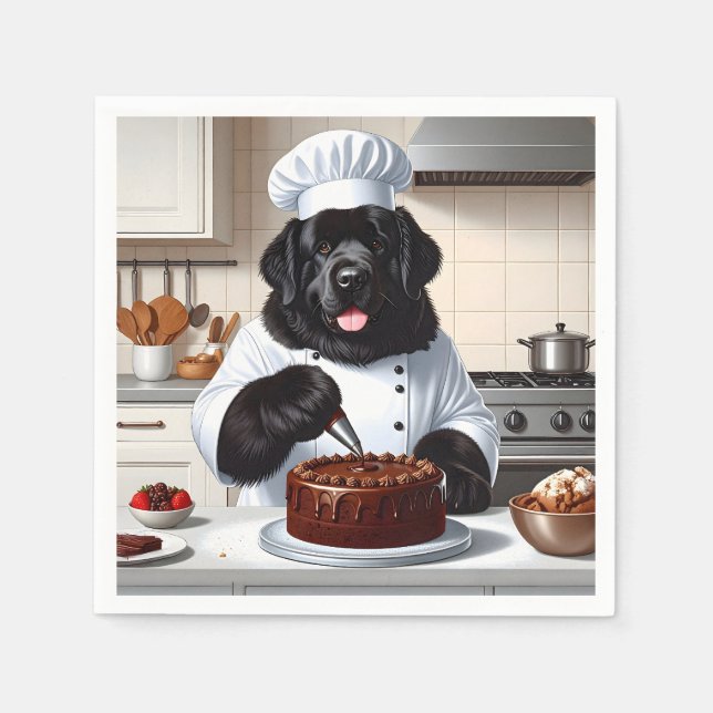 Newfoundland Hund Chef Icing Cake Pappersservett (Framsidan)