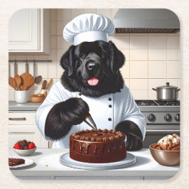 Newfoundland Hund Chef Icing Cake Underlägg Papper Kvadrat