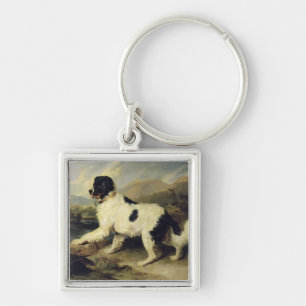 Newfoundland Hund CKallland Lejonare, 1824 (olja p Fyrkantig Silverfärgad Nyckelring