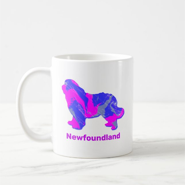 Newfoundland Hund Cute Shock rosa & Blue on White Kaffemugg (Vänster)