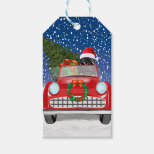 Newfoundland Hund Drivbil i Snö jul Presentetikett