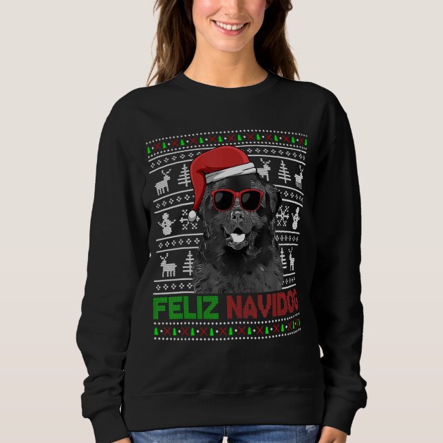 Newfoundland Hund Feliz Navidog Funny jul T Shirt (Framsida)