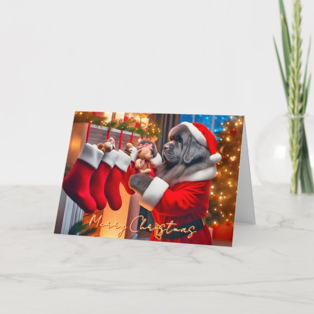 Newfoundland Hund Filling Stockings julkort Helgkort (Framsida)