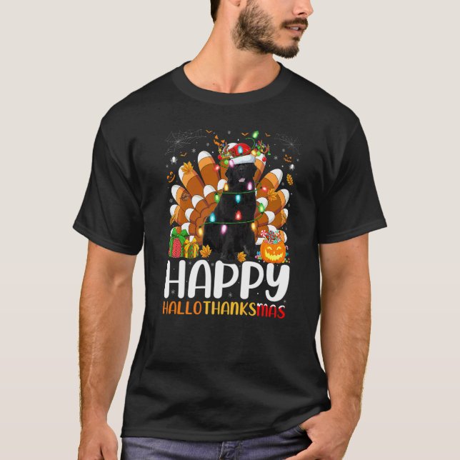 Newfoundland Hund Halloween Jul Glad Halloth T Shirt (Framsida)