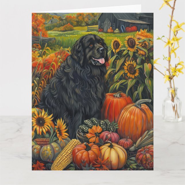Newfoundland Hund Höstskörd Tacksägelse Kort (Gul blomma)