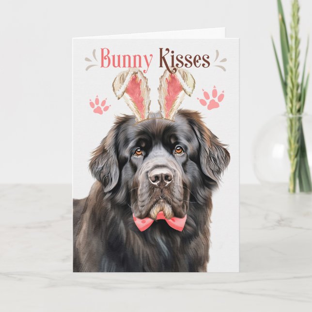 Newfoundland Hund i Bunny Öron för Påsk Helgkort (Framsida)