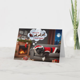 Newfoundland Hund i Santa Kostym Dreaming Card Helgkort