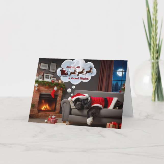 Newfoundland Hund i Santa Kostym Dreaming Card Helgkort (Framsida)