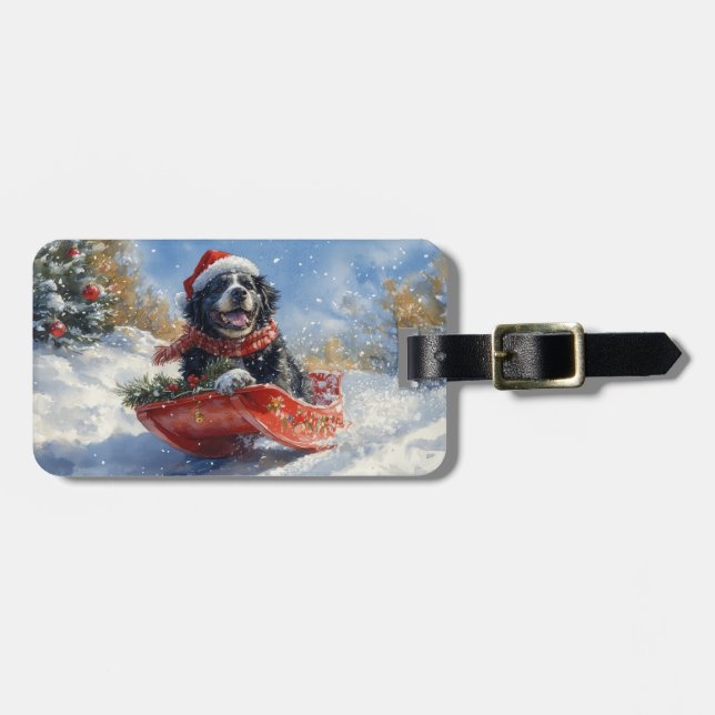 Newfoundland Hund i Sledge Låt det snöa jul Bagagebricka (Horisontell Framsida)