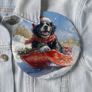 Newfoundland Hund i Sledge Låt det snöa jul Knapp