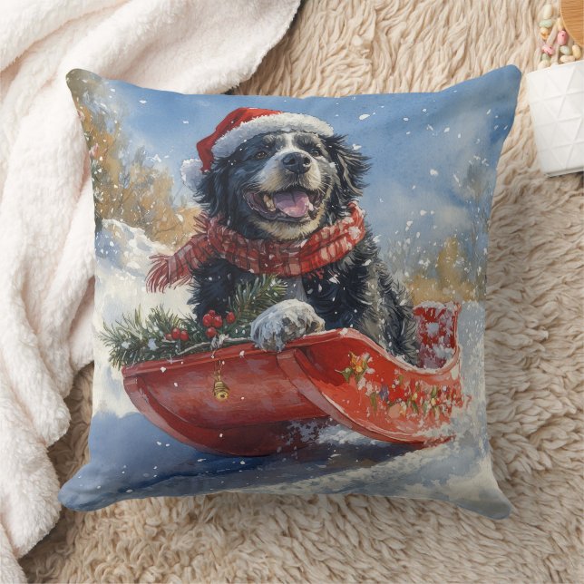 Newfoundland Hund i Sledge Låt det snöa jul Kudde (Filt)