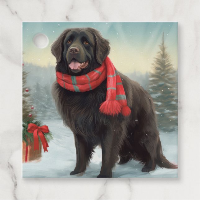 Newfoundland Hund i Snö jul Gåvor Etiketter (Framsida)