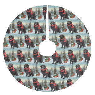 Newfoundland Hund i Snö jul Julgransmatta Borstad Polyester