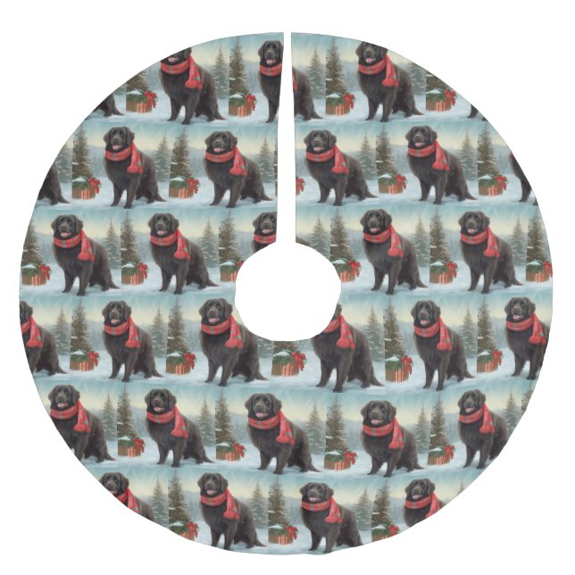 Newfoundland Hund i Snö jul Julgransmatta Borstad Polyester (Framsidan)