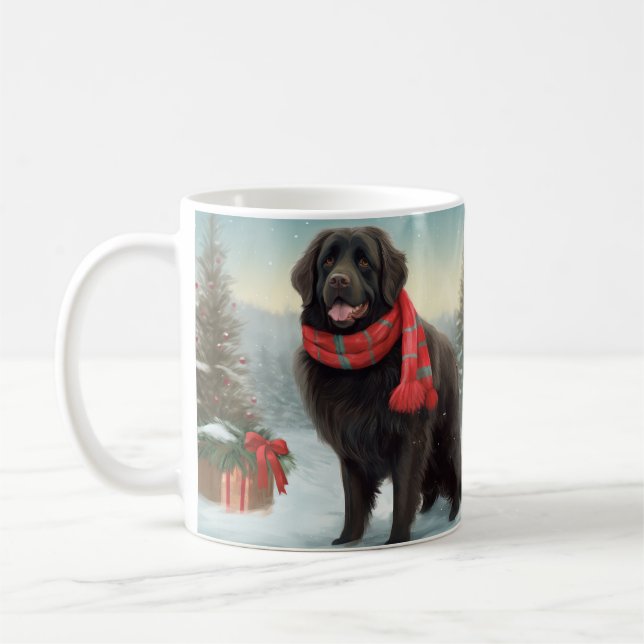 Newfoundland Hund i Snö jul Kaffemugg (Vänster)