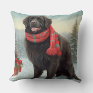 Newfoundland Hund i Snö jul Kudde