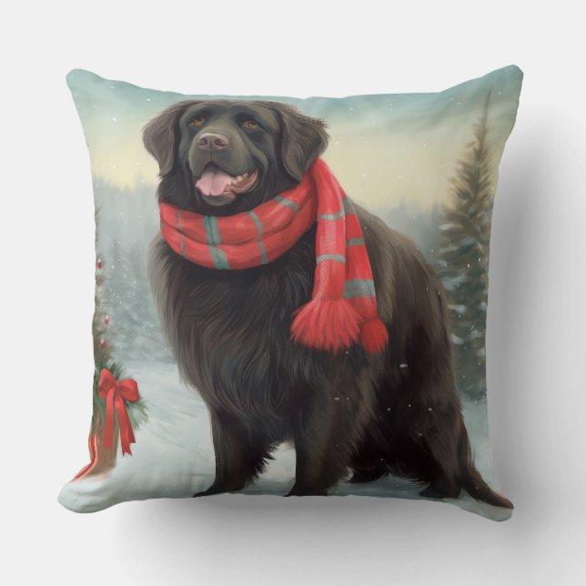 Newfoundland Hund i Snö jul Kudde (Framsida)