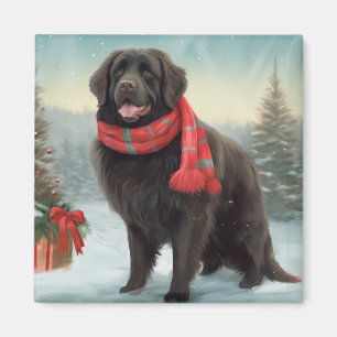 Newfoundland Hund i Snö jul Magnet
