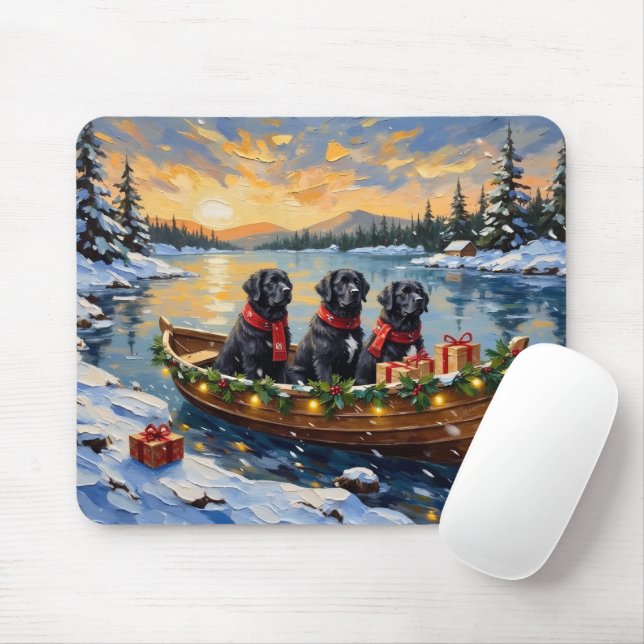 Newfoundland Hund Jul Båt Högtid Musmatta (Med mus)