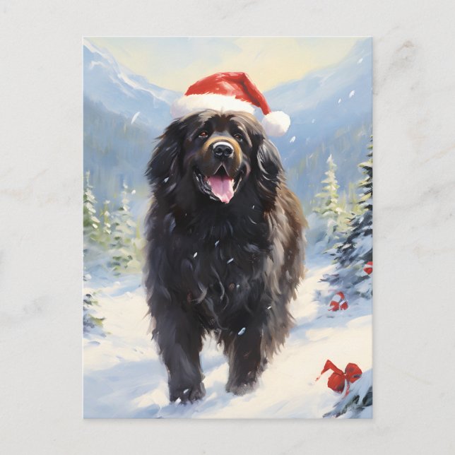 Newfoundland hund jul helg vykort (Framsida)