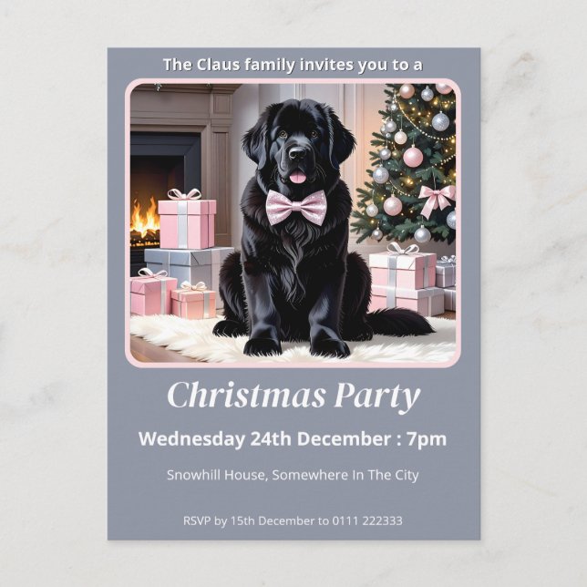 Newfoundland Hund jul Inbjudan Vykort (Framsida)