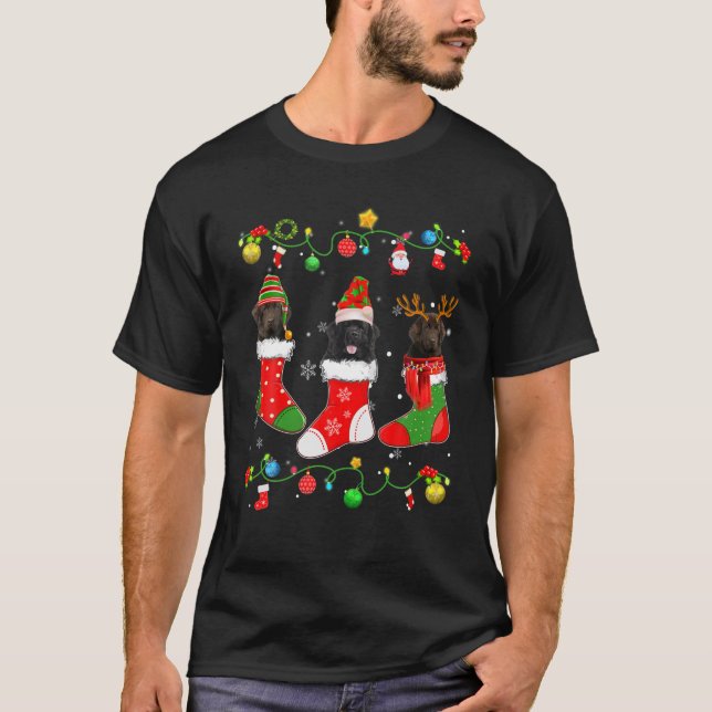 Newfoundland Hund jul Ljus Julafton Pajama Hund T Shirt (Framsida)
