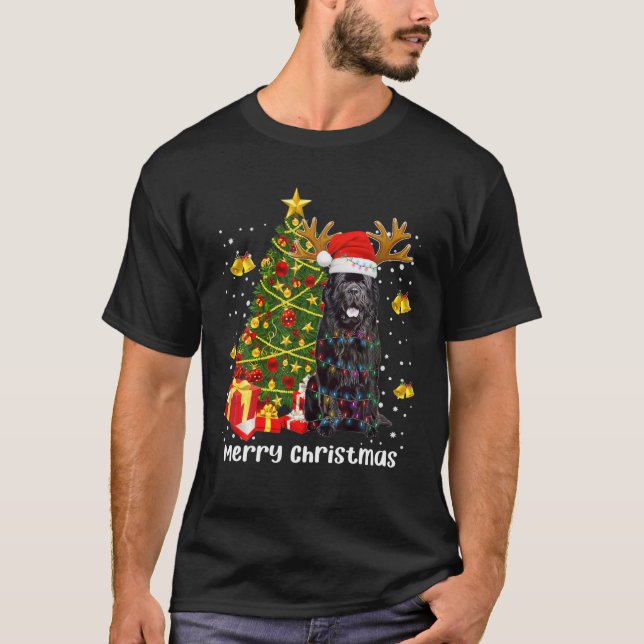 Newfoundland Hund jul Ljus Träd Santa Julafton i T Shirt (Framsida)