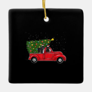 Newfoundland, Hund Jul på Red Car Lastbil Julafto Julgransprydnad Keramik
