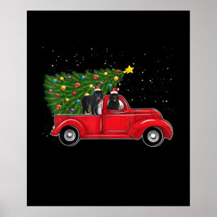 Newfoundland Hund jul på Red Car Lastbil Julafton Poster