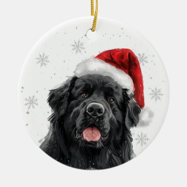 Newfoundland Hund Jul Personlig Julgransprydnad Keramik (Framsidan)