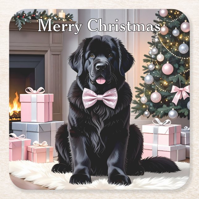 Newfoundland Hund jul Underlägg Papper Kvadrat (Framsidan)
