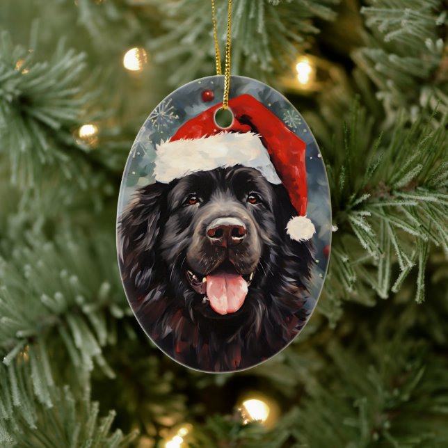 Newfoundland hund Julpenselmålning Julgransprydnad Keramik (Träd)