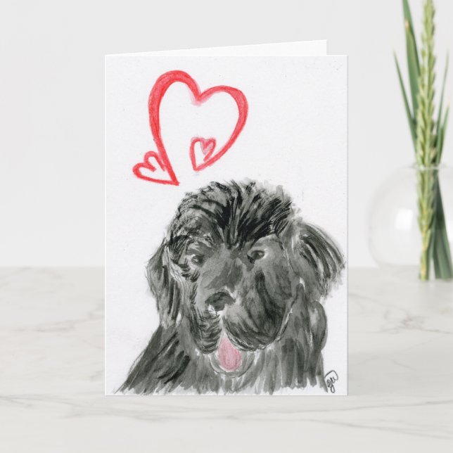 Newfoundland hund kärlek valentine helgkort (Framsida)