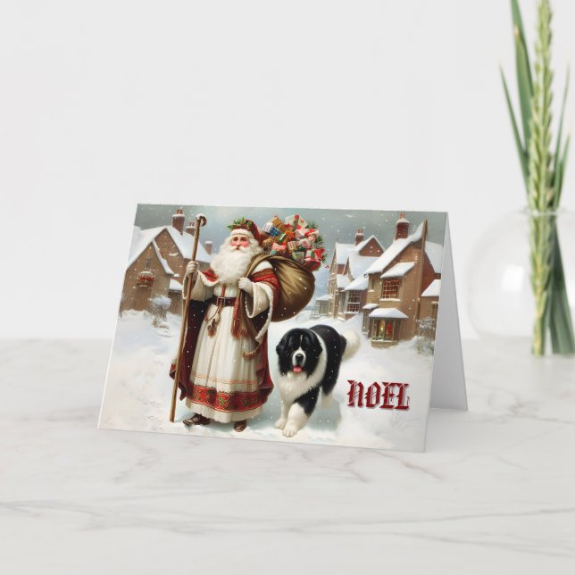 Newfoundland Hund Landseer med Saint Nick Card Helgkort (Framsida)
